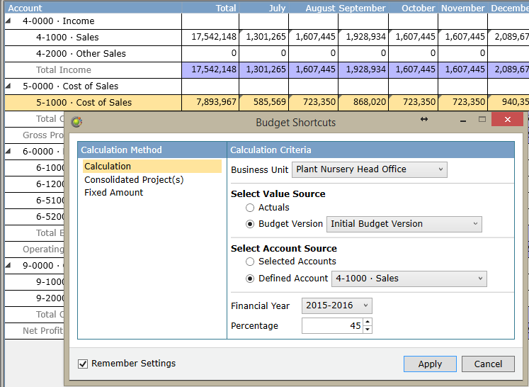 how to budget for inventory calxa help centre
