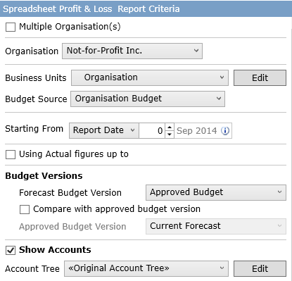 print profit and loss budget calxa help centre