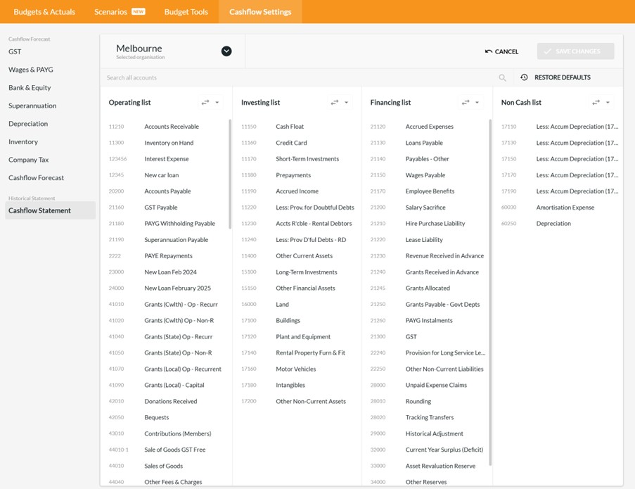 Statement of Cashflows-Categorise Accounts