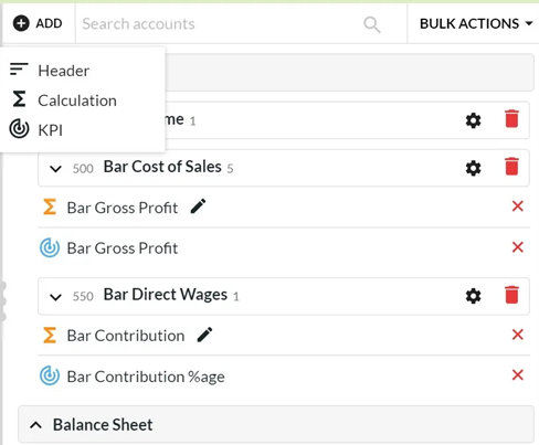 Add KPI rows in your Account Trees