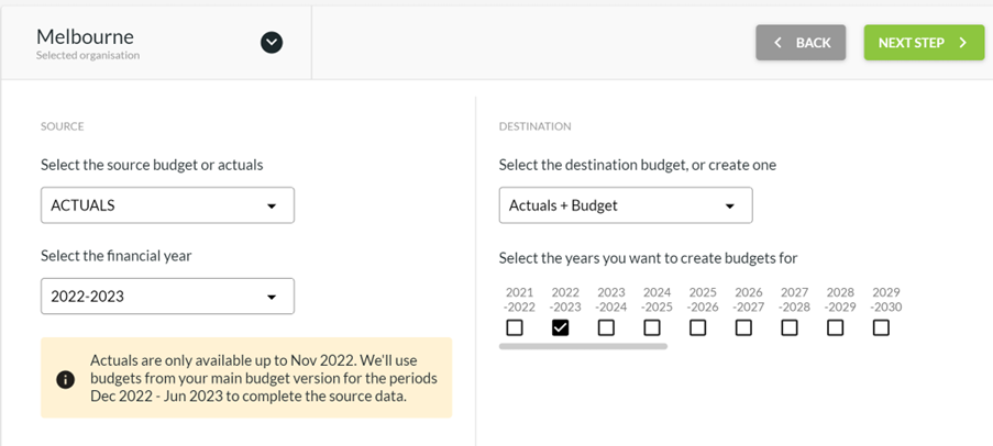 Use the Budget Factory to populate Actuals each month