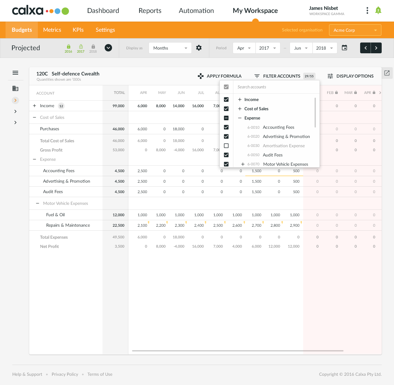 App Workspace Budgets Editor Filter