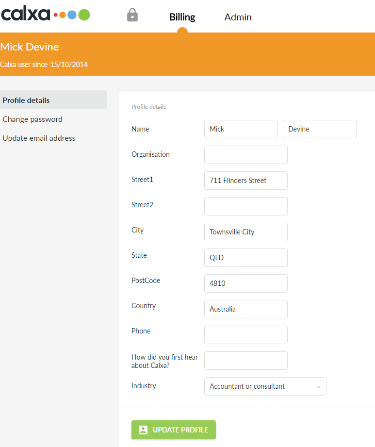 Billing to Change and Update Profile