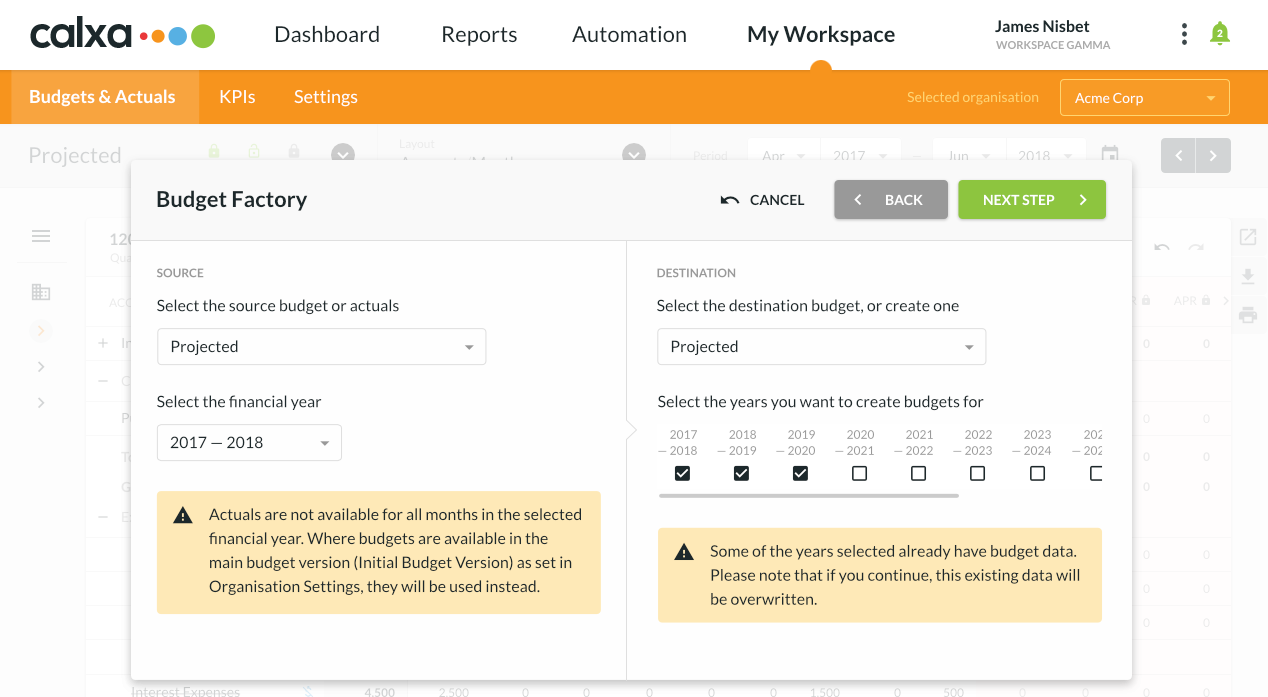 Deliverable Workspace Budgets Editor Factory Step3