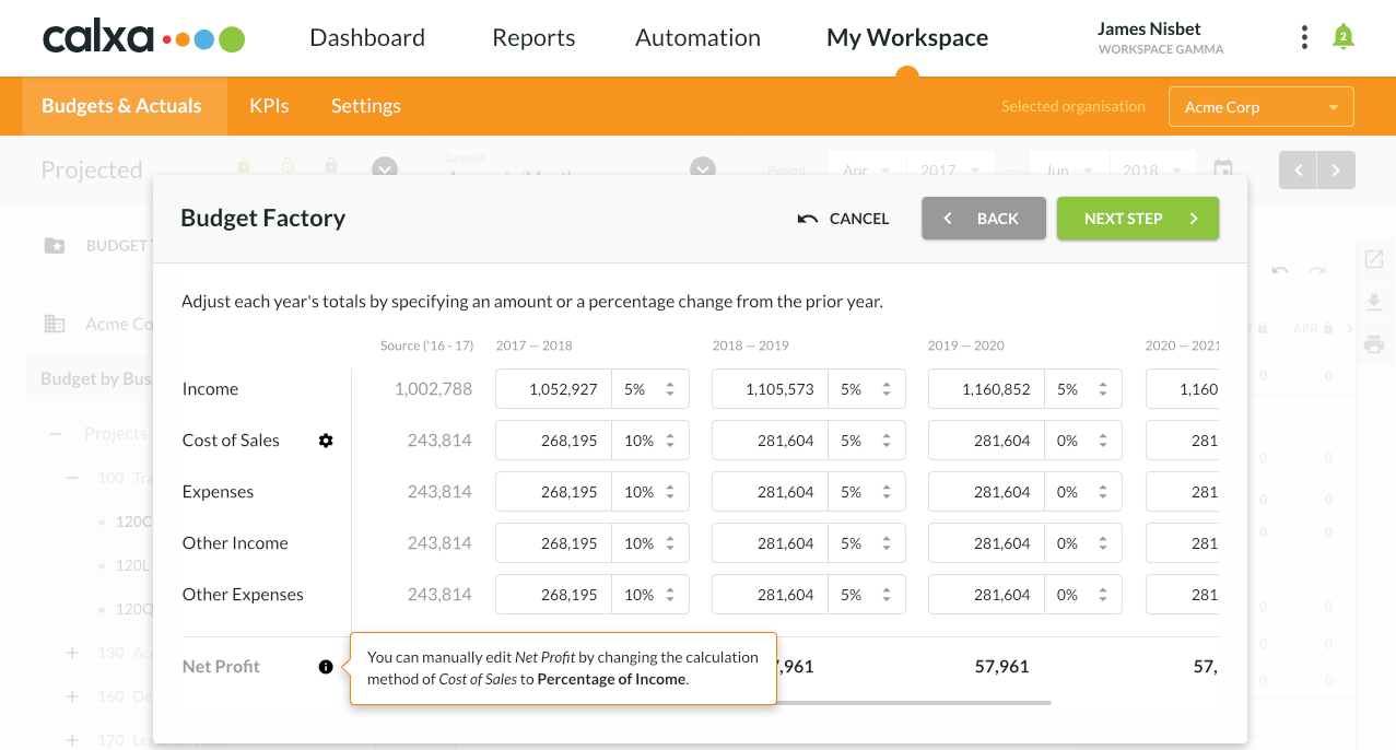 Workspace Budgets Editor Factory Step4 Help