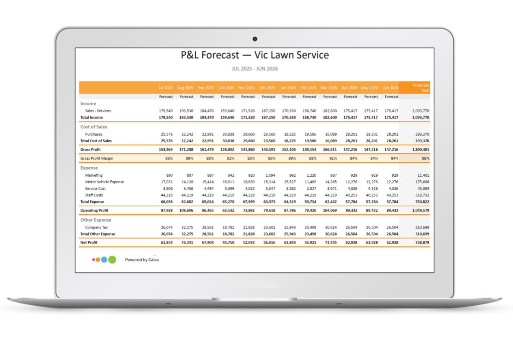 2025 P&L with Projected Total