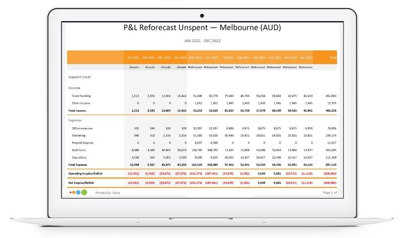 Reports for Not for Profits - Reforecast