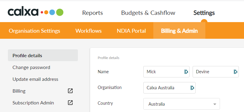 Calxa Menu Makeover-Billing Admin