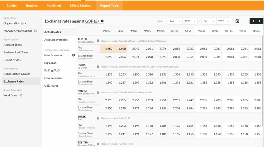 2025 Exchange Rates for Consolidations