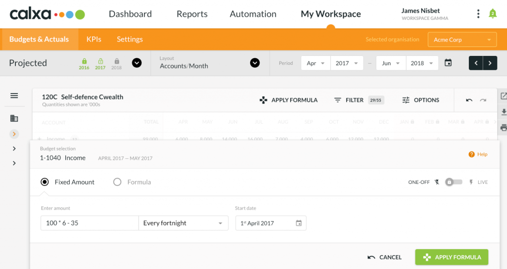 New in Calxa - Fixed Amount Budget Formulas