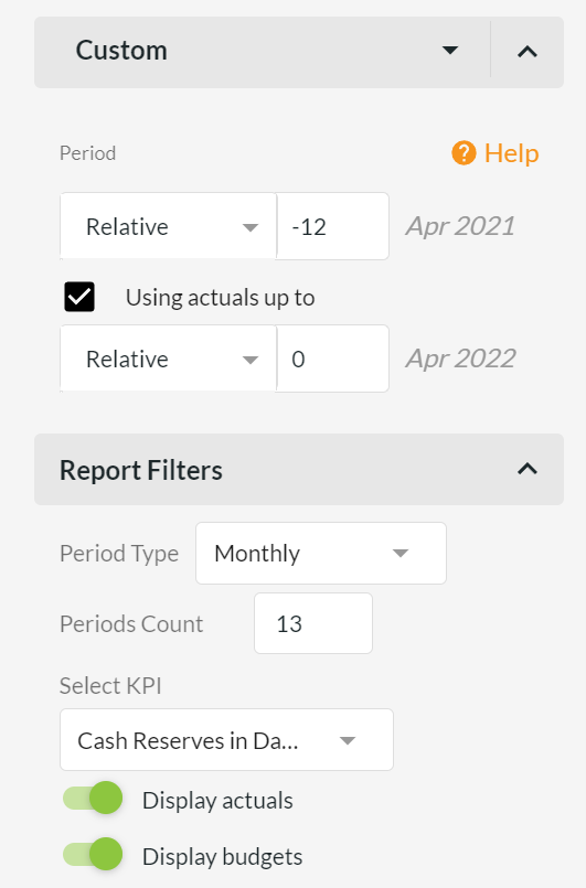 Financial KPIs - Set report to show previous 12 months
