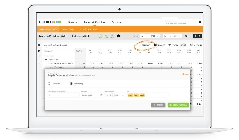Calxa Budgeting Tool - Recurring Formula 2 Wk
