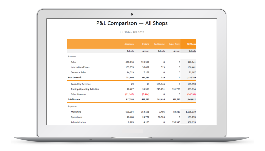 2025 P and L Comparison Multi Company Report