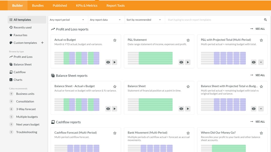 New in Calxa - Select Report Template